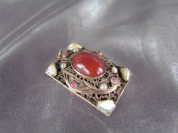 Pendentif Art Déco, Ancien Pendentif plaqué Or, Cornaline, Perles