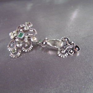 Victorian Silver Pendant, Emeralds, Crystal, Garnets, Fine Pearls, Antique French Jewelry