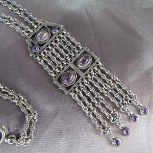 Victorian Silver Necklace, Antique Amethyst Necklace, Antique French Necklace