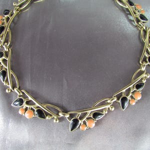 Vintage 80&#39;s Necklace, Golden Metal Enamel Necklace, Vintage Costume Jewelry