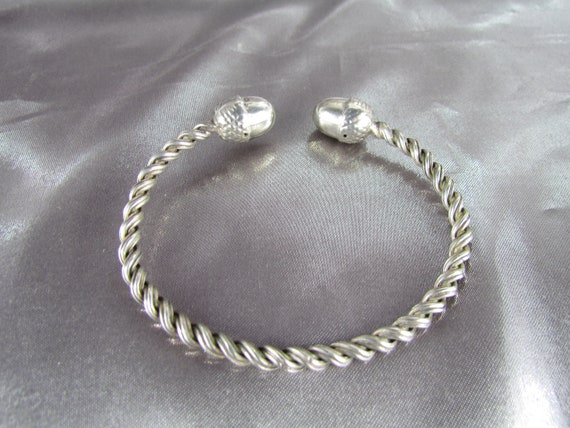 Art Nouveau French Silver Bracelet, Antique Acorn… - image 4