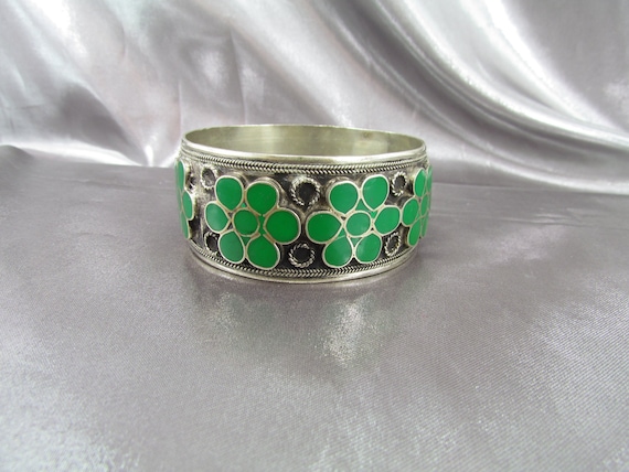 Ethnic Enamelled Bracelet Silver Bronze, Vintage E