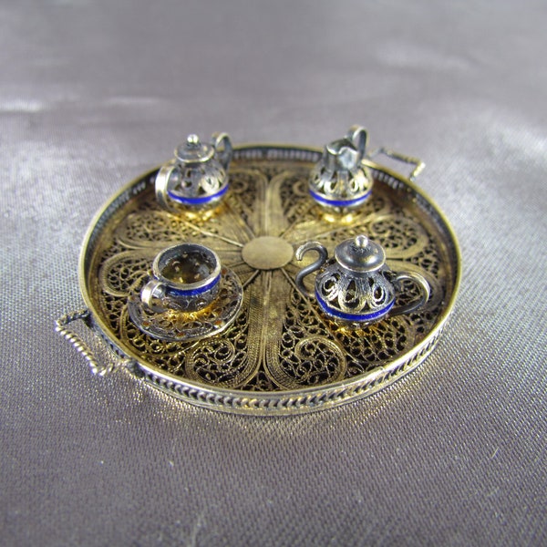 Russian Silver, Small Filigree Silver Tray, Russian enamel XIXth