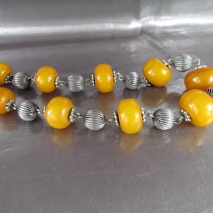 Bakelite Necklace Silver Beads, Vintage Bakelite Ethnic Necklace