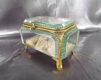 Antique Jewelry Box, Beveled Glass Box, French Wedding Box