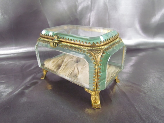 Ancienne Boite à Bijoux Verre Biseauté, Boite Française Victorienne, Coffret Bijoux Ancien