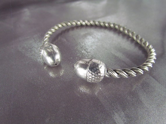 Art Nouveau French Silver Bracelet, Antique Acorn… - image 5
