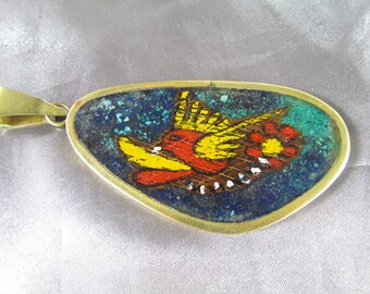 Vintage Pendant 60s, Fixed Under Glass, Large Vintage60s Brass Pendant
