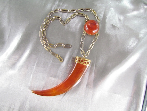 Vintage Golden Metal Bakelite Necklace, Large Bake