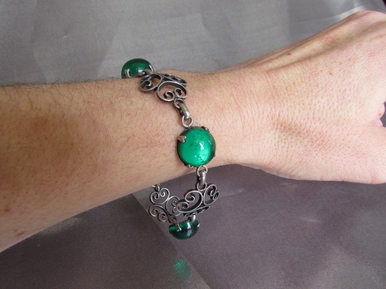 Bracelet Vintage En Argent Massif Avec Strass - Occasion, Style Français