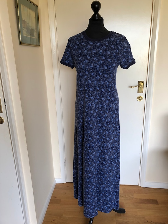 Laura Ashley 100 per cent cotton midi maxi dress, blue floral, size: small