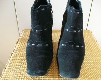 vintage Black 1980s Suede Ankle Boots, Side Zip, Taille 5 UK, Taille 7 USA, Taille 37 Europe
