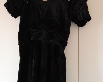 Original Victorian Black Dress with Front Bow & Press-Stud Opening, Antique Evening/Daywear