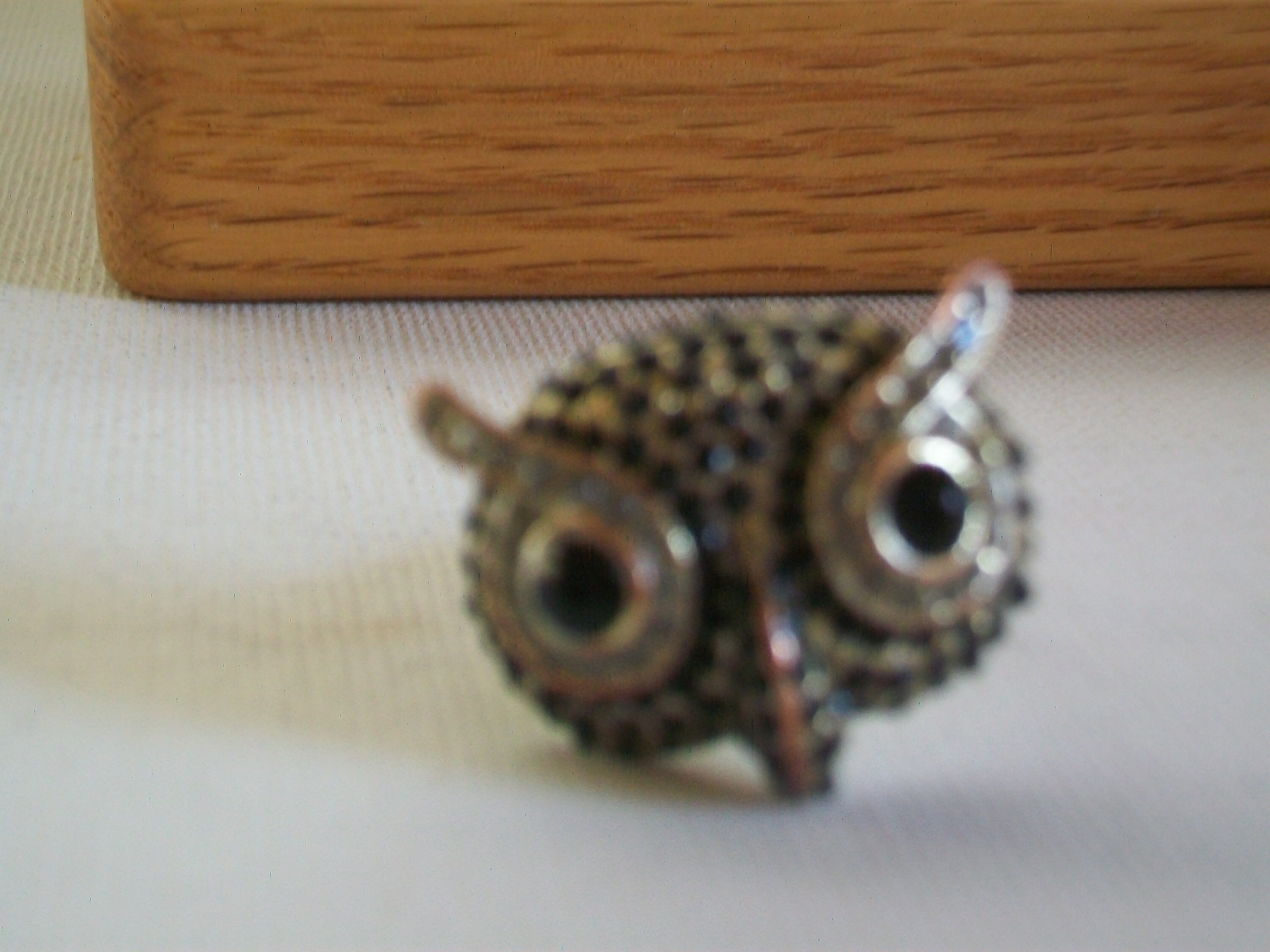 Vintage Wise Owl Statement Metal Ring With Diamante and Black 