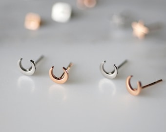 Crescent Moon Earrings, Anodized Gold Titanium Implant Grade, Rose Gold, Stainless Steel, Gift For Her, Cadeau Voor Haar, sensitive ears