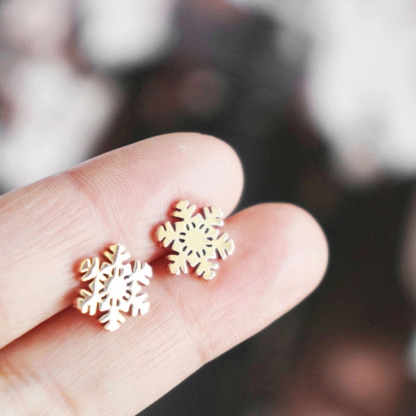 Snow Flakes Stud Earrings, Christmas Gift, For Her Under 20, Winter Wedding Jewelry, Rose Gold Silver, Kerst Cadeau Voor Vrouwen