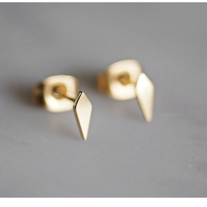 Implant Grade Titanium, Thin Gauge 22g 21g, Anodizing Anodized Titanium, Spike Stud Earrings,  Diamond, Rose 14K Gold, Birthday Gift For Her