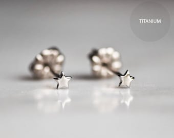 Pure Titanium Earring, 3mm Tiny Star Stud, Pure Titanium Jewellery,  Anodized Gold, Implant Grade Titanium, Earrings For Girl, Cadeau