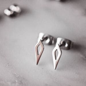Spike Stud Earrings, Pure Titanium, Diamond Studs, Arrow Head, Minimalist, Minimal, Geometric, Architectural Jewelry, Cool Gift For Women