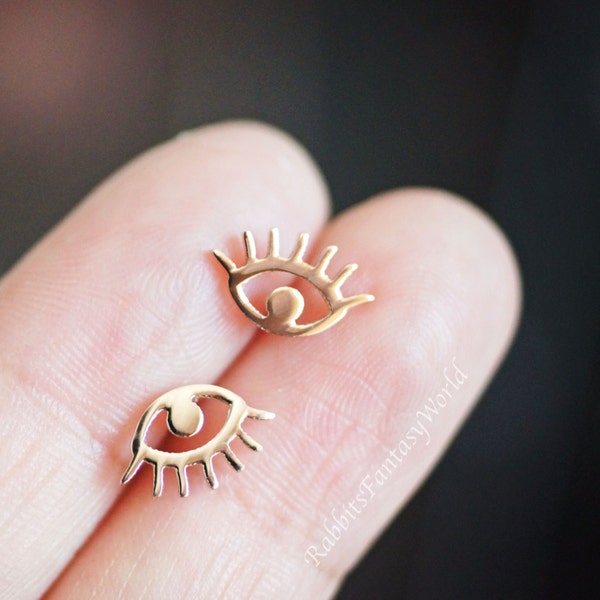 Evil Eye Earrings, Gold Titanium Studs, Anodized Implant Grade, Rose Gold Silver, Christmas Gift For Her, Oorbellen, Cadeau Voor Haar