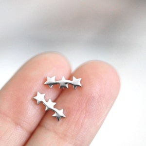 Stars Stud Earrings, Silver, Star, Stud Earrings, Gift, Gift For Her, Surgical Stainless Steel, Titanium, Hypoallergenic, Fantasy, Chic