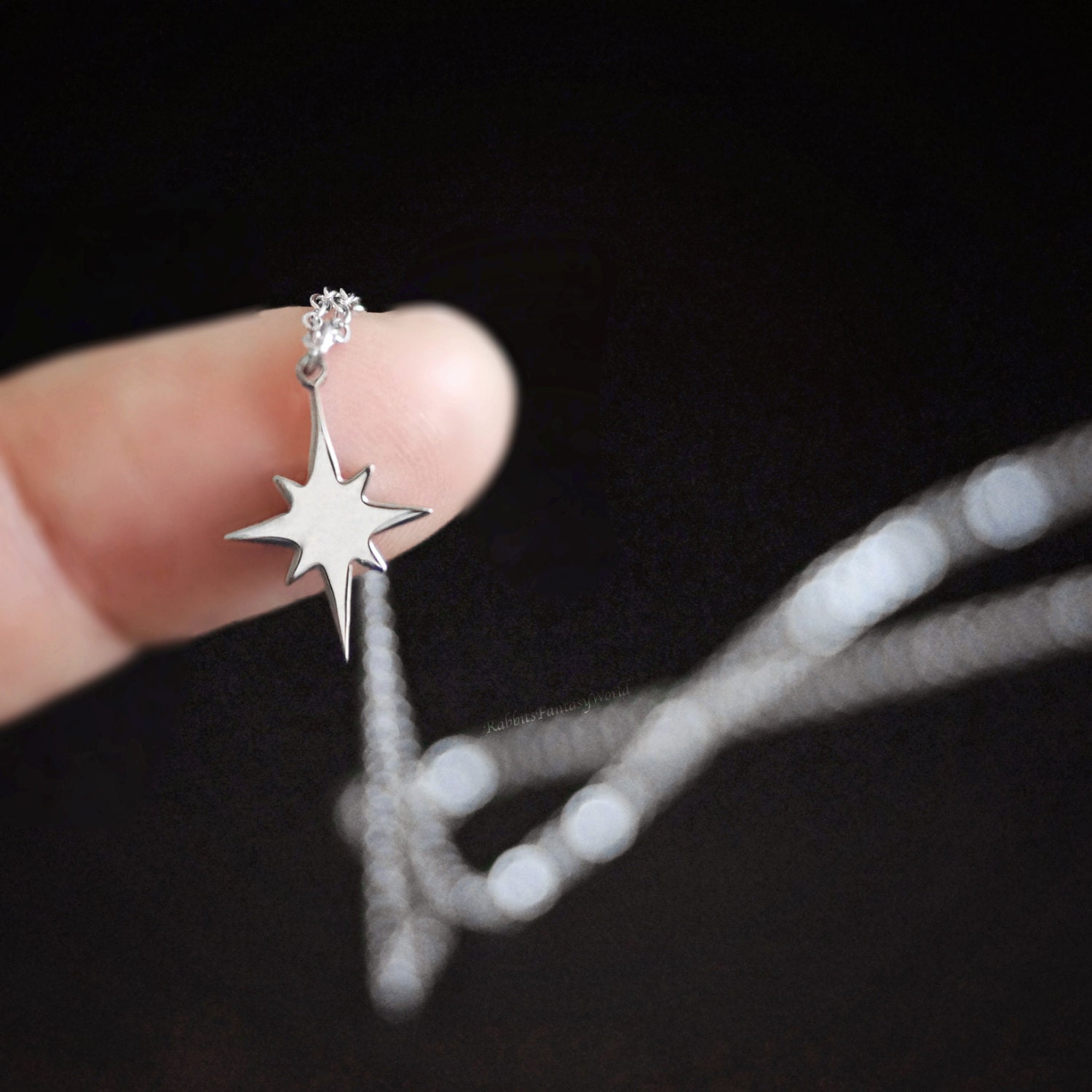 North Star Necklace, Stainless Steel, Silver, Compass Rose, Dainty Ne…