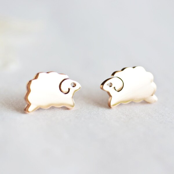 Sheep stud earrings, ROSE GOLD stainless steel, modern simple jewelry jewellery gift for her mom mother's day farm