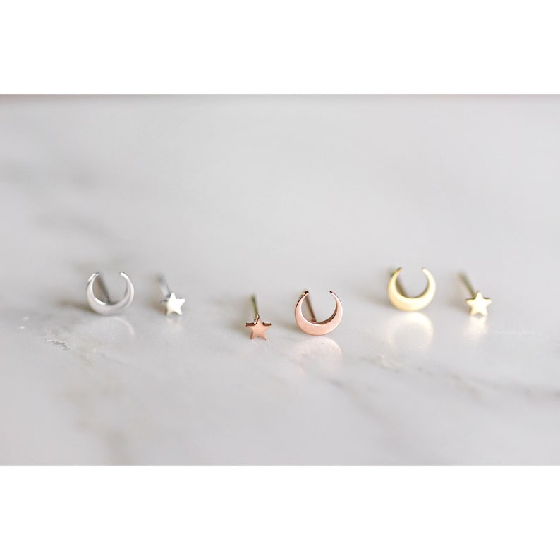 Crescent Moon Star Stud Earrings, Titanium Earring Set, Gift For Her, Cadeau Voor Vrouwen, Rose Gold Stud, Stainless Steel, Kinder Oorbellen 