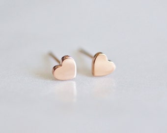 Tiny Heart Stud Earrings,Titanium Anodized Anodised 14K  Rose Gold Gift For Her Wedding Bridesmaid, Christmas Gifts Anniversary Friends Love