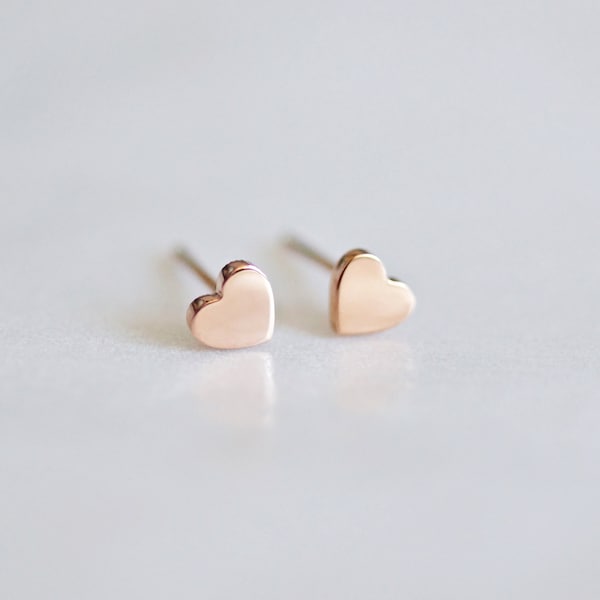 Tiny Heart Stud Earrings,Titanium Anodized Anodised 14K  Rose Gold Gift For Her Wedding Bridesmaid, Christmas Gifts Anniversary Friends Love