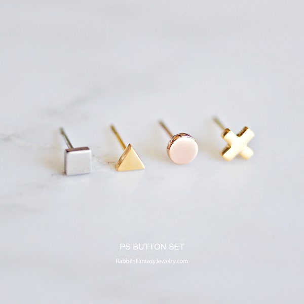 Minimalist Earring Set, Water Resist No Tarnish, Circle Square Cross Triangle, Gift For Him Her, Rose Gold, Titanium Set, Squid Game, PS5