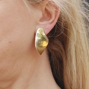 Large Gold Clip on Earrings, Gold Modern Clip on Earrings, For Not Pierced Ears, Irregular Gold Clip ons, Abstract Large Clip on Earrings