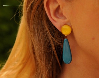 handmade Turquoise and white pierced Exotic 4 length long 60s style dangle earrings Caftan jewelry