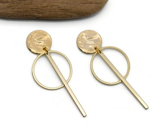 Boucles d'oreilles pendantes minimalistes dorées à l'or fin, Clip d'oreille doré à l'or fin, Boucles d'oreilles pour oreilles non percées
