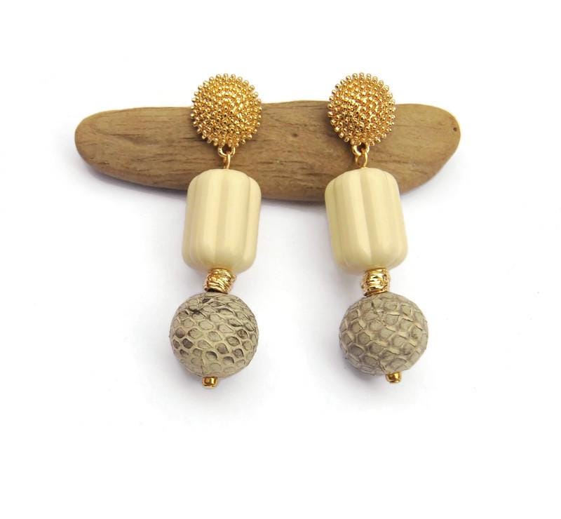 Boucles D'oreilles Vintage Fantaisie Rétro - Bijou Ancien Original - Occasion