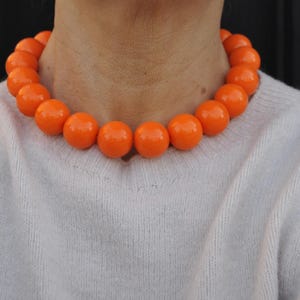 Chunky Orange Beads Statement Necklace, Handmade Necklace, Large Bold Statement Necklace, 20 MM Orange Beads Necklace, Jewelry For Women