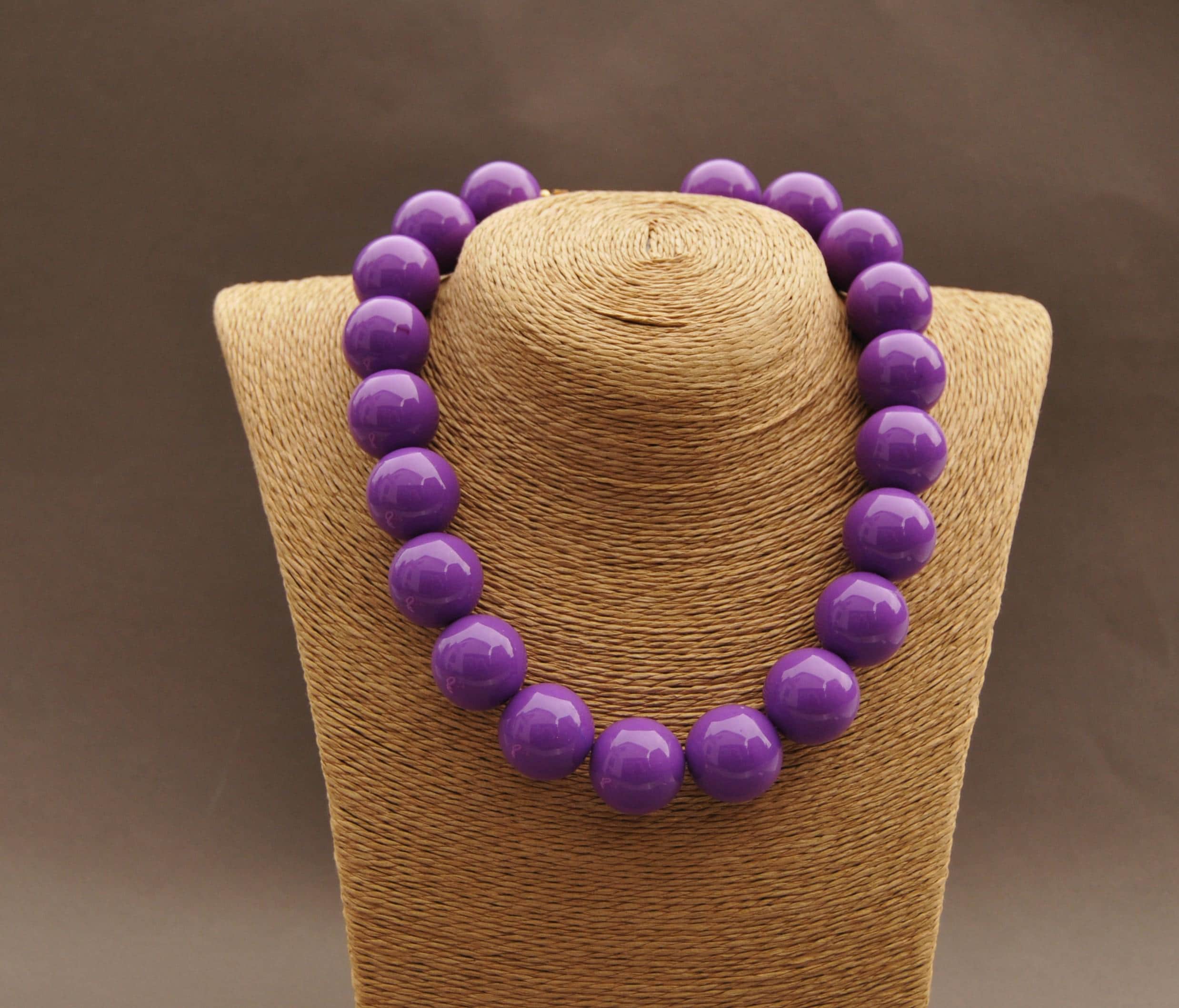 Chunky Purple Beads Statement Necklace, Handmade Necklace, Large