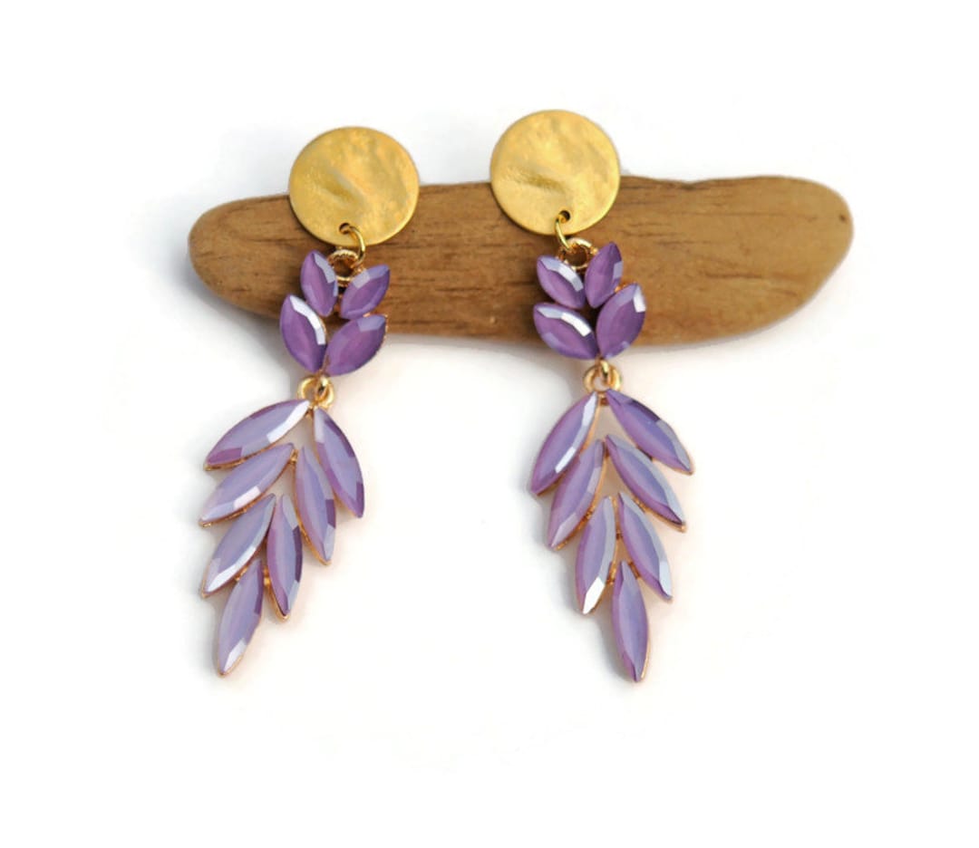 Boucles d'oreilles Fleur de Cristal Mauve en Or