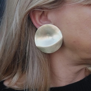 Large Gold Statement Clip on Earrings, Gold Modern Clip on Earrings, For Not Pierced Ears, Vintage-Inspired Fashion Accessory for Women