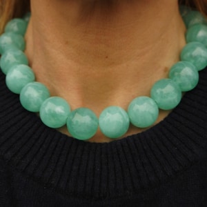 Chunky Green Marble Beads Statement Necklace, Handmade Necklace, Large Bold Statement  20 MM Green Beads Necklace, Jewelry For Women