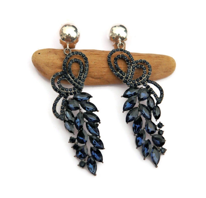 Boucles D'oreilles Clip Argent Sterling Avec Pierre Bleue - Pour Oreilles Non Percées, Occasion