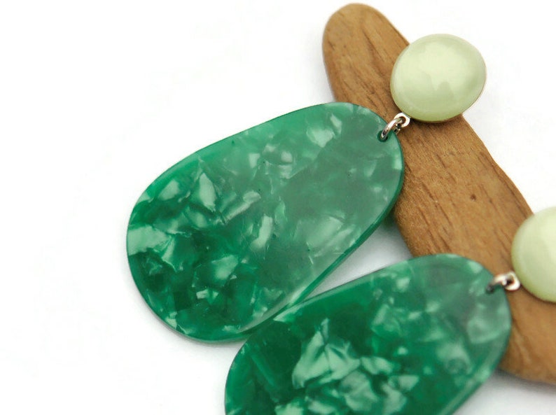 Boucles D'oreilles Pour Oreilles Non Percées Femme Boucles d'oreilles pendante acétate vert émeraude, Clip d'oreilles