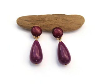 Small Purple Teardrop Earrings, Vintage Style Purple Clip on Earrings, Small Purple Drop Clip on Earrings For Non Pierced Eears