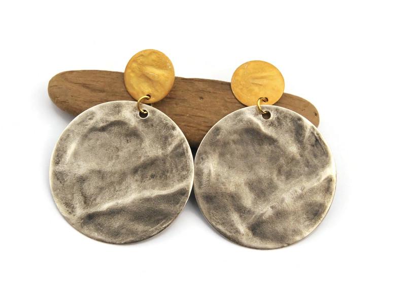 Boucles D'oreilles Disque Ouvert Décentré Vintage - Bakélite Caramel - Occasion