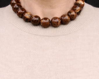 Chunky Brown Beads Statement Necklace, Handmade Necklace, Large Bold Statement Necklace, 20 MM Brown Beads Necklace, Jewelry For Women