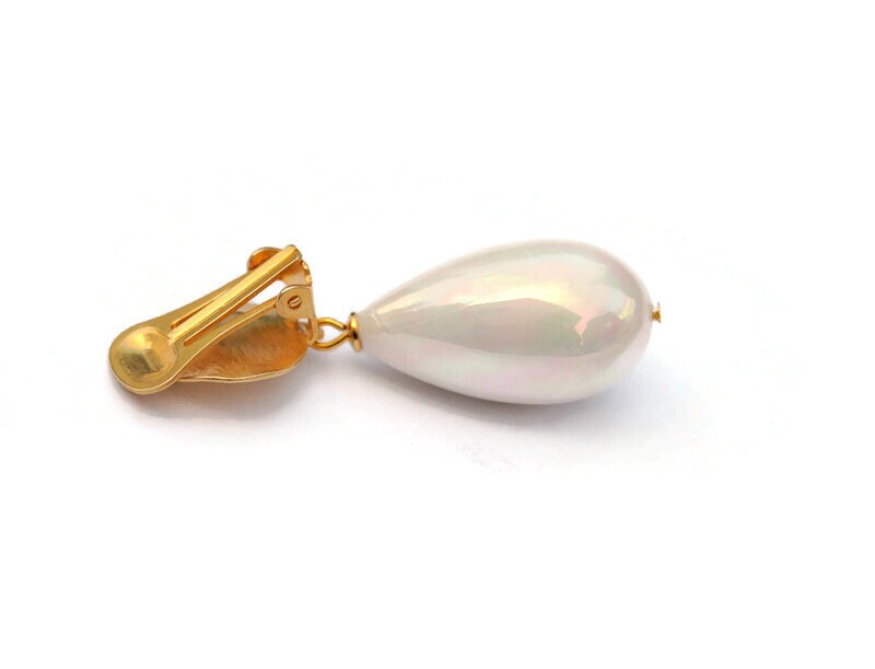 Boucles D’oreilles Clip Non Percée Style Belle Époque – Goutte Cristal Blanc, Fabrication Récente
