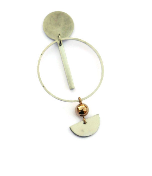 Silver and Rose Gold Asymmetrical Earrings Clip on Earrings | Etsy