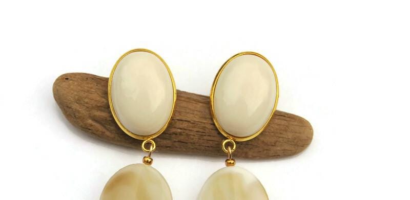 Boucles D'oreilles Vintage Clips Rectangle En Résine Colorée - Occasion, Bon état