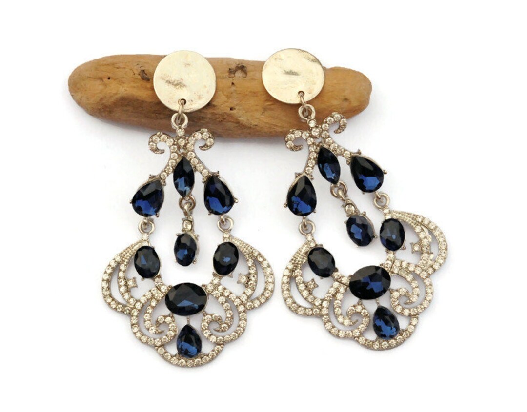 Boucles d'oreilles pendantes en cristal bleu, Boucles d'oreilles clip