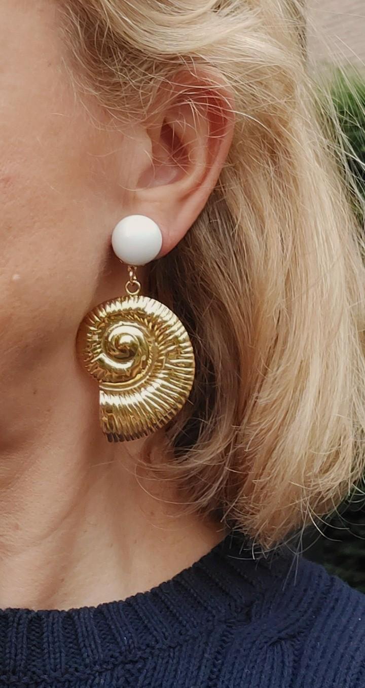 Boucles D'oreilles XXL Pendantes Vintage - Clips, Perles Et Strass, Années 90